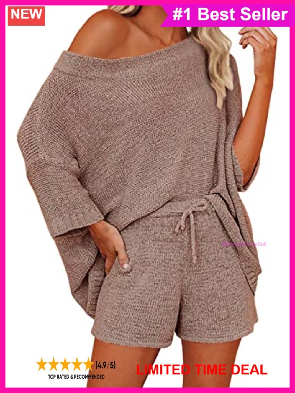 Women's 2 Piece Off Shoulder Knit Top and Shorts Set Lounge Pajama